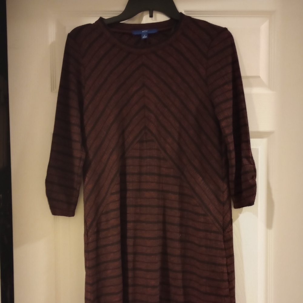 Burgundy and black stripe knee length dress